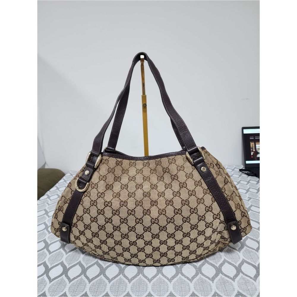 Gucci GG Canvas Abbey Tote Beige/Chocolate Brown - Picture 3 of 14